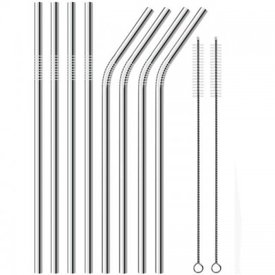 Stainless Steel Straws,  8 Metal Drinking Straws With 2 Cleaning Brush