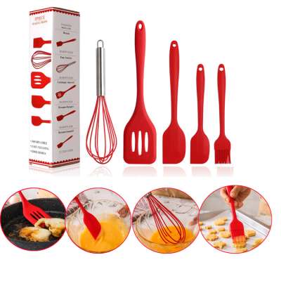 5pcs Silicone Kitchen Utensil Tools Set Cooking Utensil Silicone Oil Brush Egg Whisk Spatula